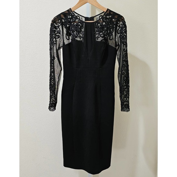 Karen Millen Dresses & Skirts - KAREN MILLEN Black Lace Long Sleeve Midi Zippered Dress sz 6